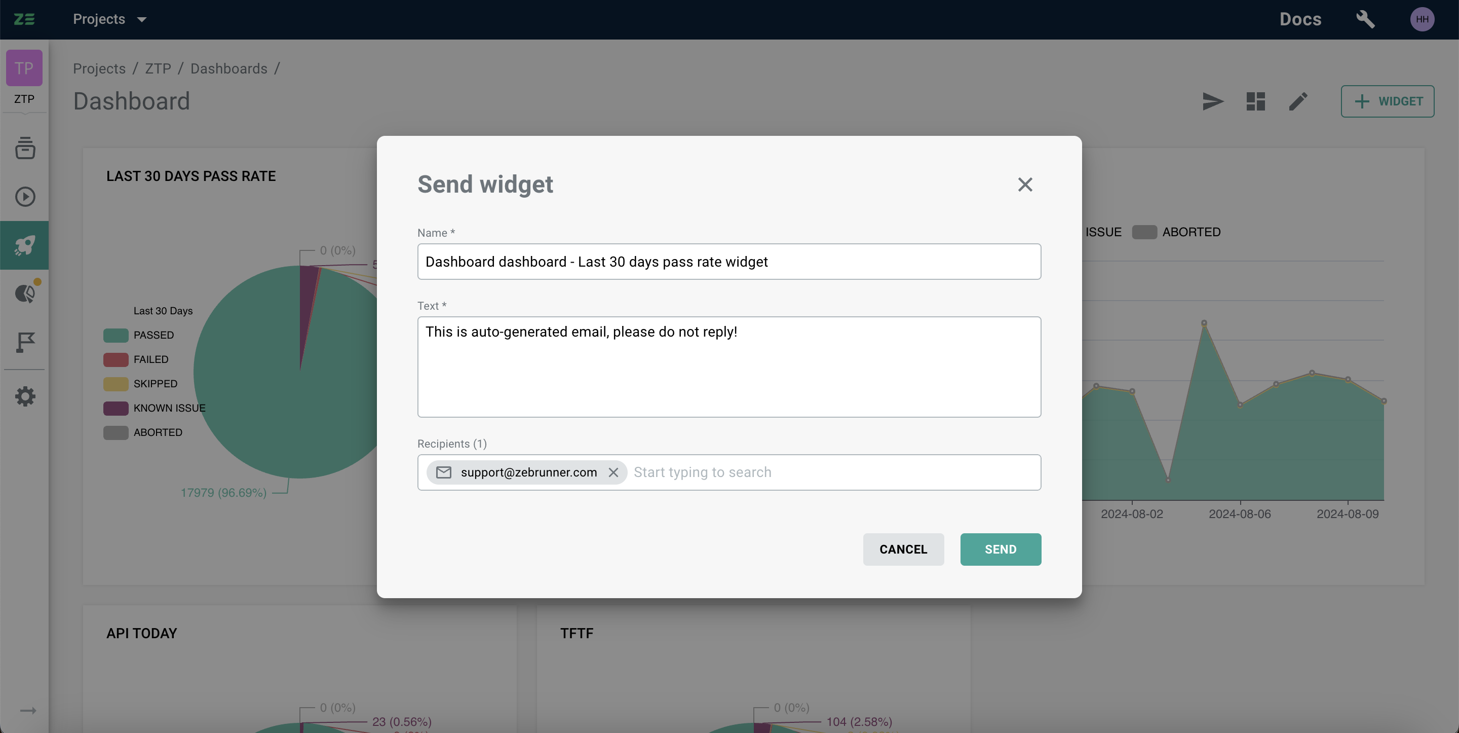 Sending a widget via emails