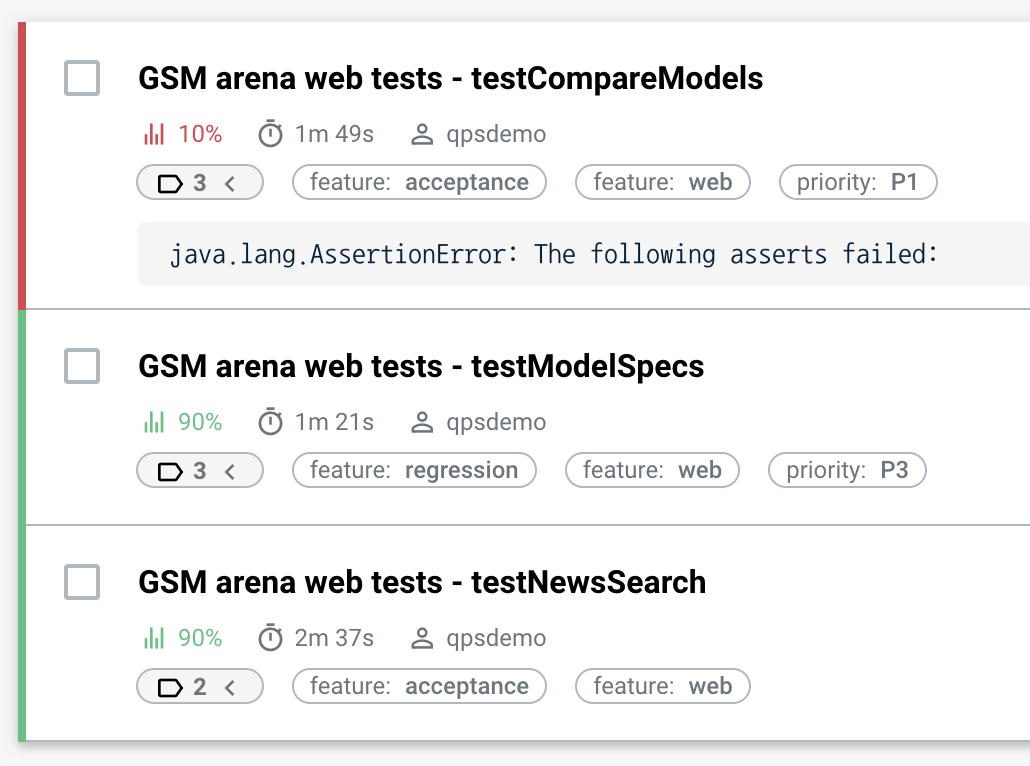 Tests with labels