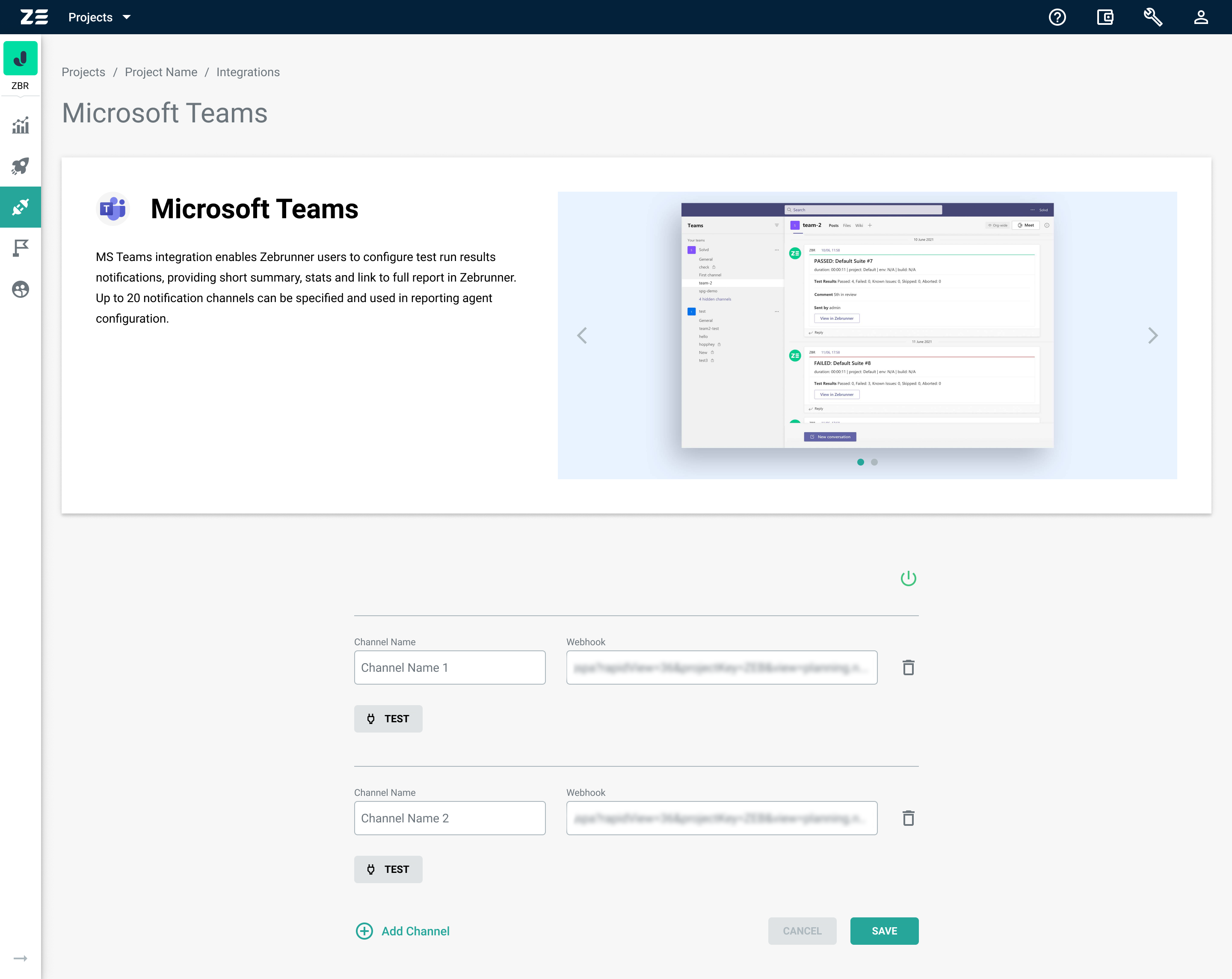Microsoft Teams integration view